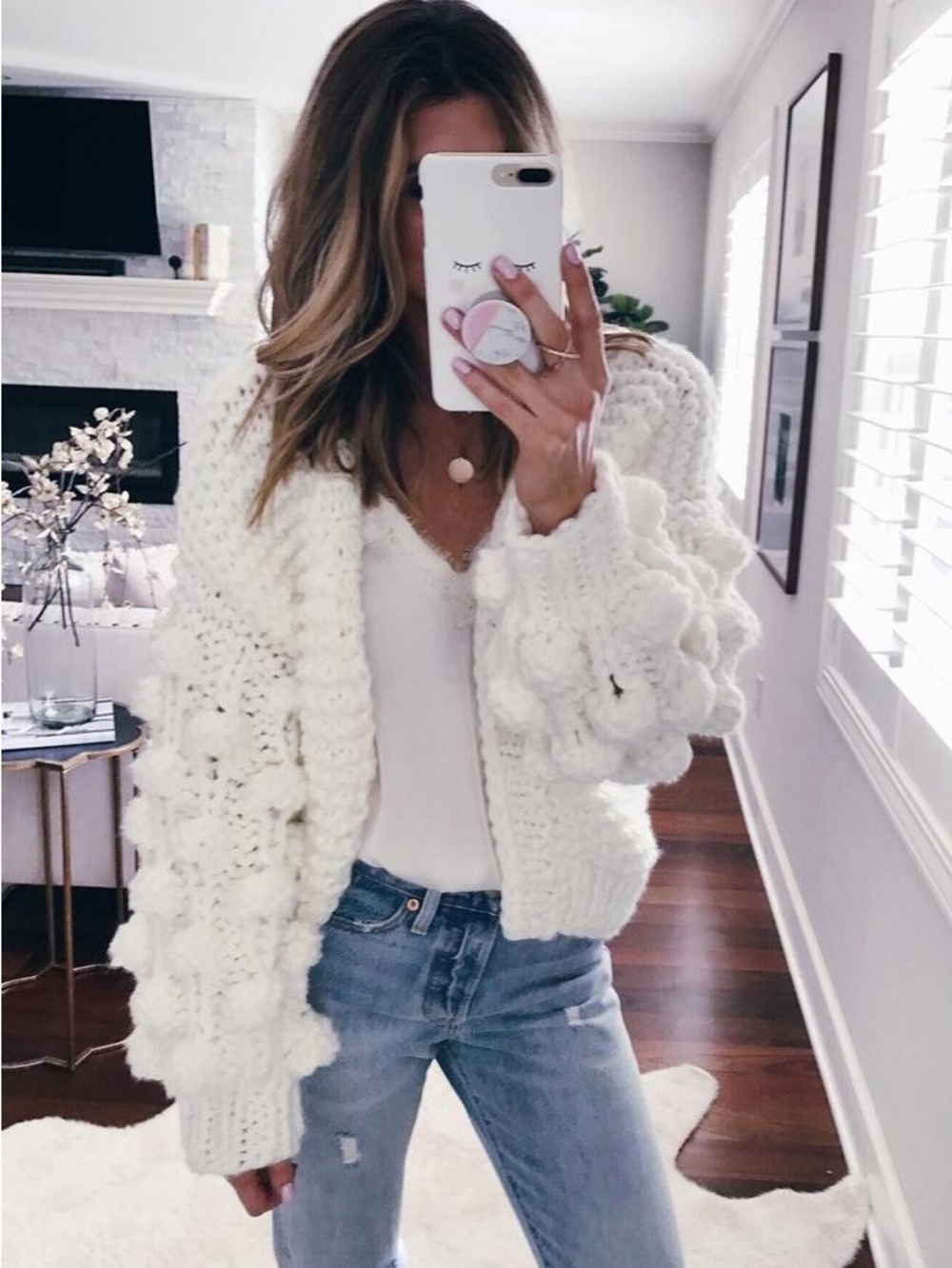 Chicwish Ivory Bubble Sleeve Chunky Knit Cardigan